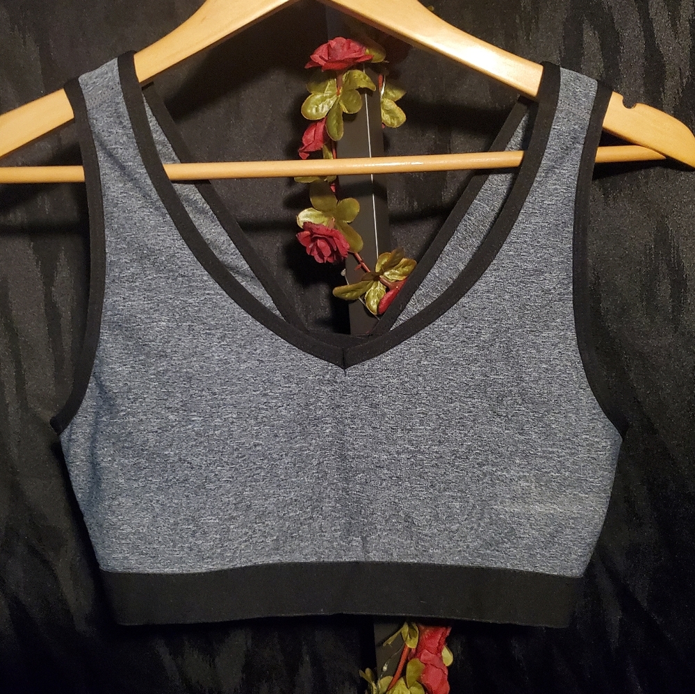 Comfortable grey ReActivate sports bra with strappy back size Large